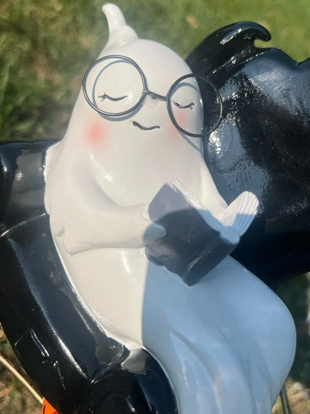 Whimsical Reading Ghost Figurine - White